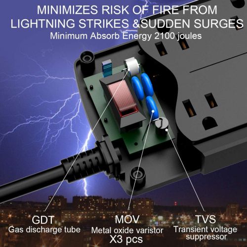 Удлинитель питания, сетевой фильтр YISHU с 10 розетками и 4 портами USB